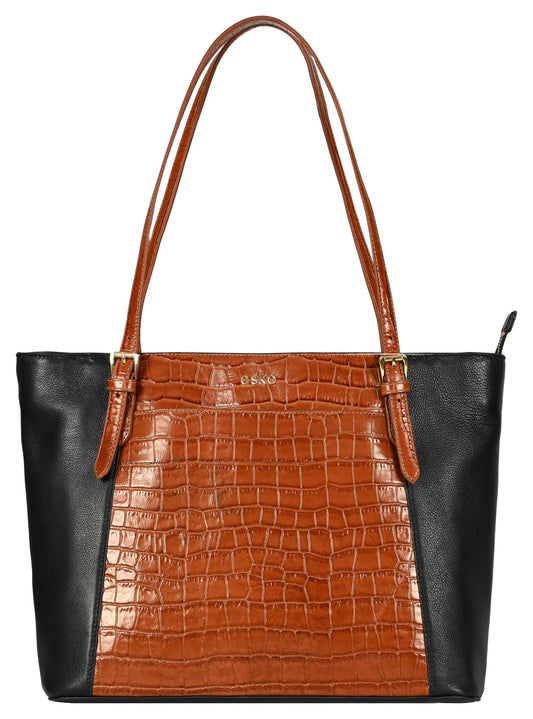 eske Rachel Genuine Leather Tote Bag, 13 inch Laptop Compatible, Cushioned Interior, Multiple Pockets, Adjustable Shoulder Strap