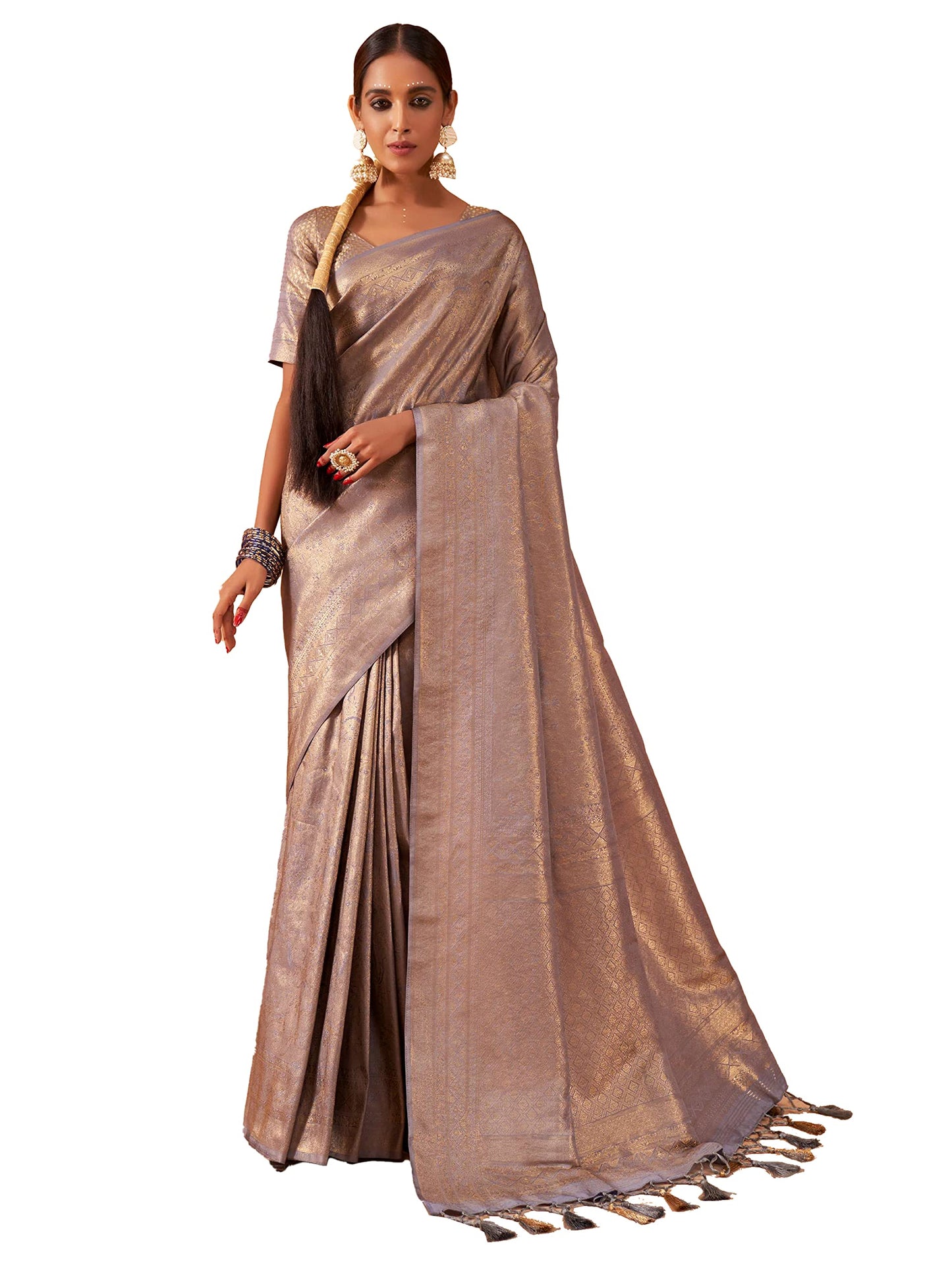 Vardha Women's Kanchipuram Art Silk Saree with Unstitched Blouse Piece - Tissue Zari Woven Work Sarees for Wedding (Abarna Silk_498)