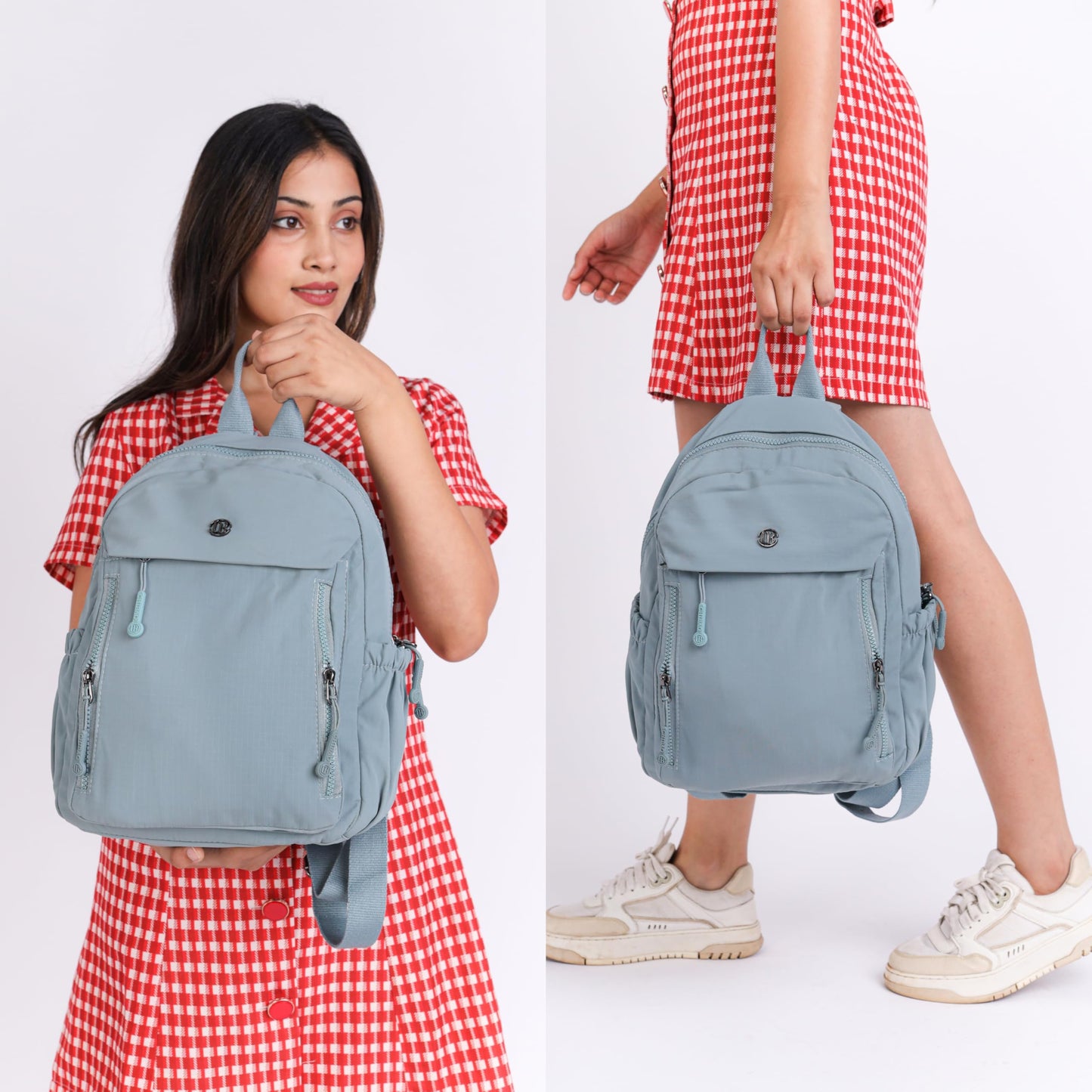 12o12 Women Backpack for College, Office, Travel, Daily Use, Outdoor, Lightweight Water Resistant Nylon Stylish Daypack Bag with Multiple Pockets, Adjustable Straps, Durable Zipper (Pastel Blue)
