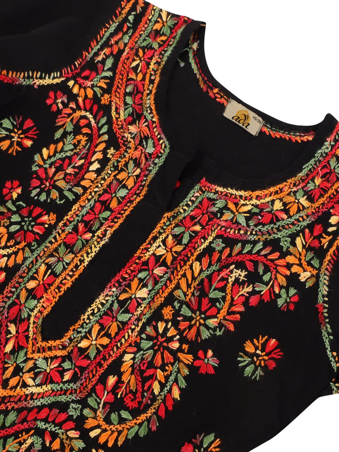 Ada Lucknowi Chikankari Hand Embroidered Straight Cotton Kurta Kurti Tunic for Women A188048 (Medium, Black)