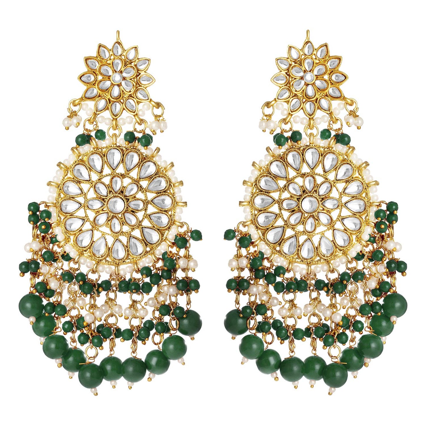 Peora Traditional Gold-Plated Brass & Kundan Dangle Earrings For Women & Girls, Green