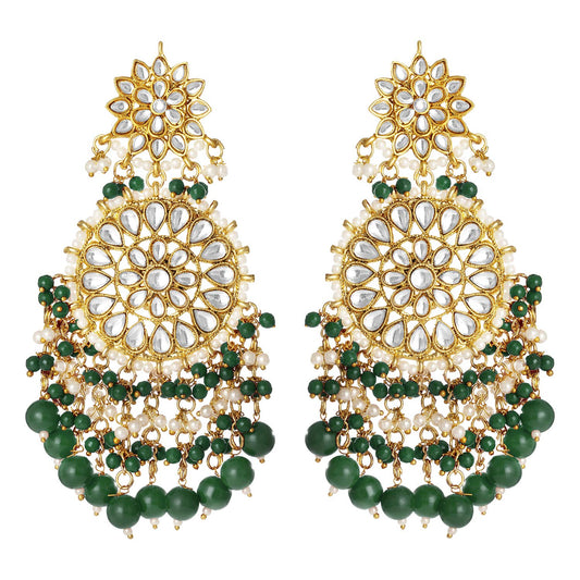 Peora Traditional Gold-Plated Brass & Kundan Dangle Earrings For Women & Girls, Green