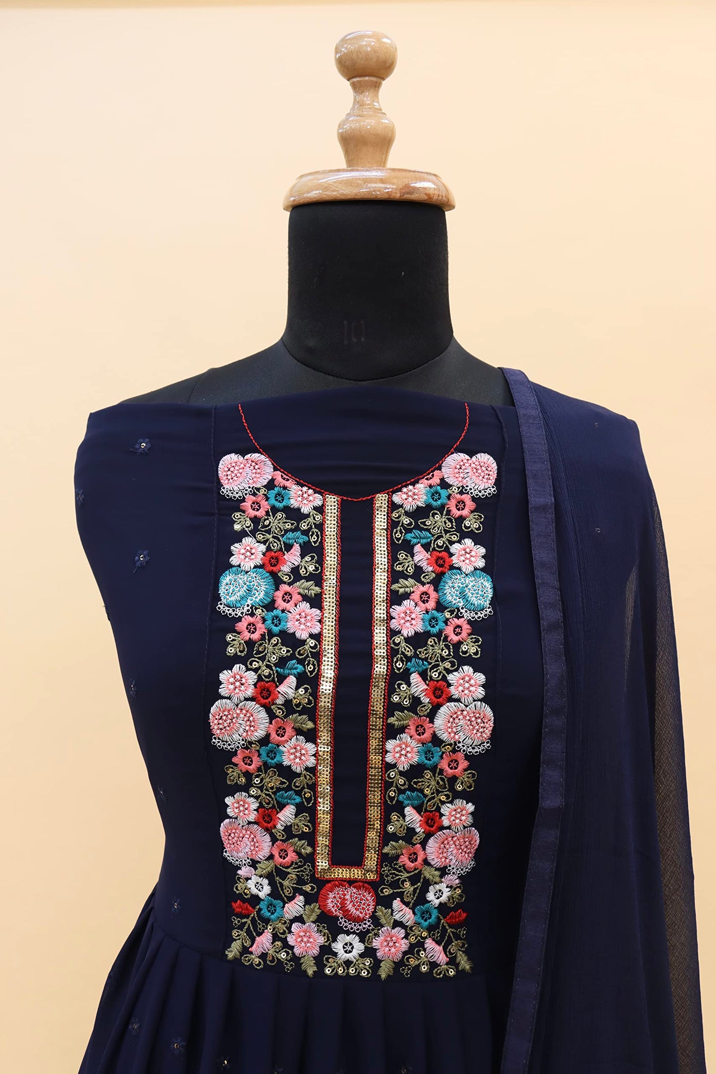 RUDRAPRAYAG Anarkali Georgette and Santoon Gown for Women | Semi Stitched Long Anarkali Gown for Women 2024 Navy Blue