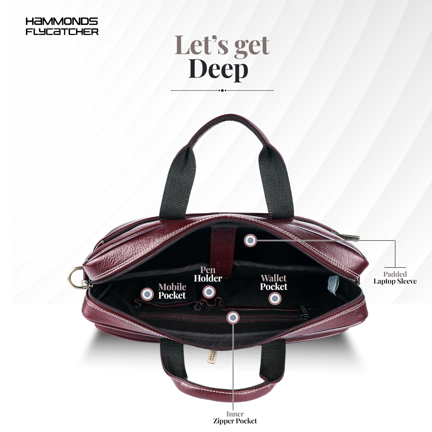 HAMMONDS FLYCATCHER Genuine Leather Office Bag for Men, Stylish 15.6 Inch Laptop Bag for Men, Multi Compartments, Adjustable Strap - 1 Year Warranty - Ideal for Office, Travel, Daily Use - Brown