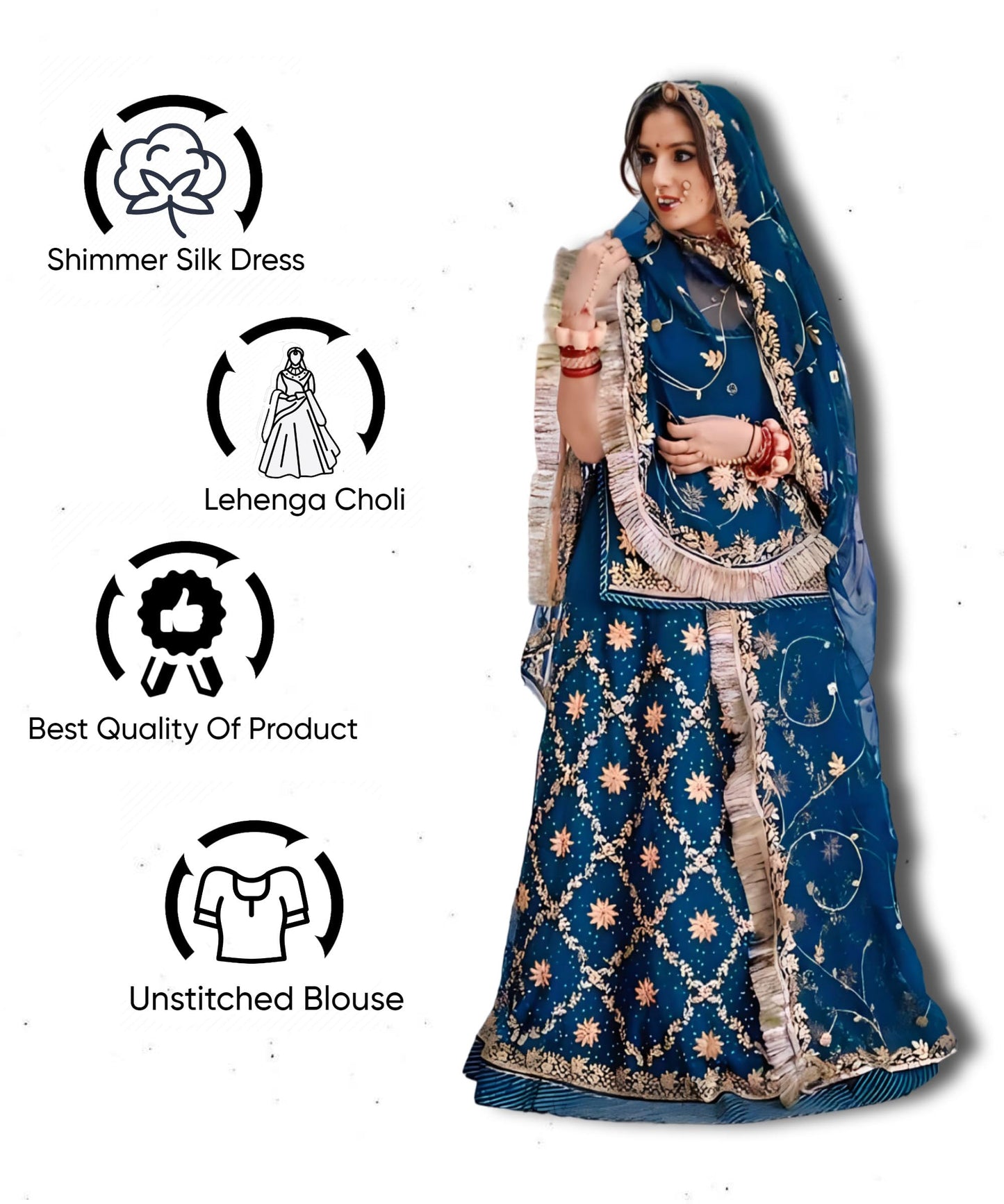 SHYAMLATA Designer Heavy Embroidery Work Shimmer Silk Semi-stitched Rajputi Poshak For Women Rajasthani Lehenga Choli (teal)