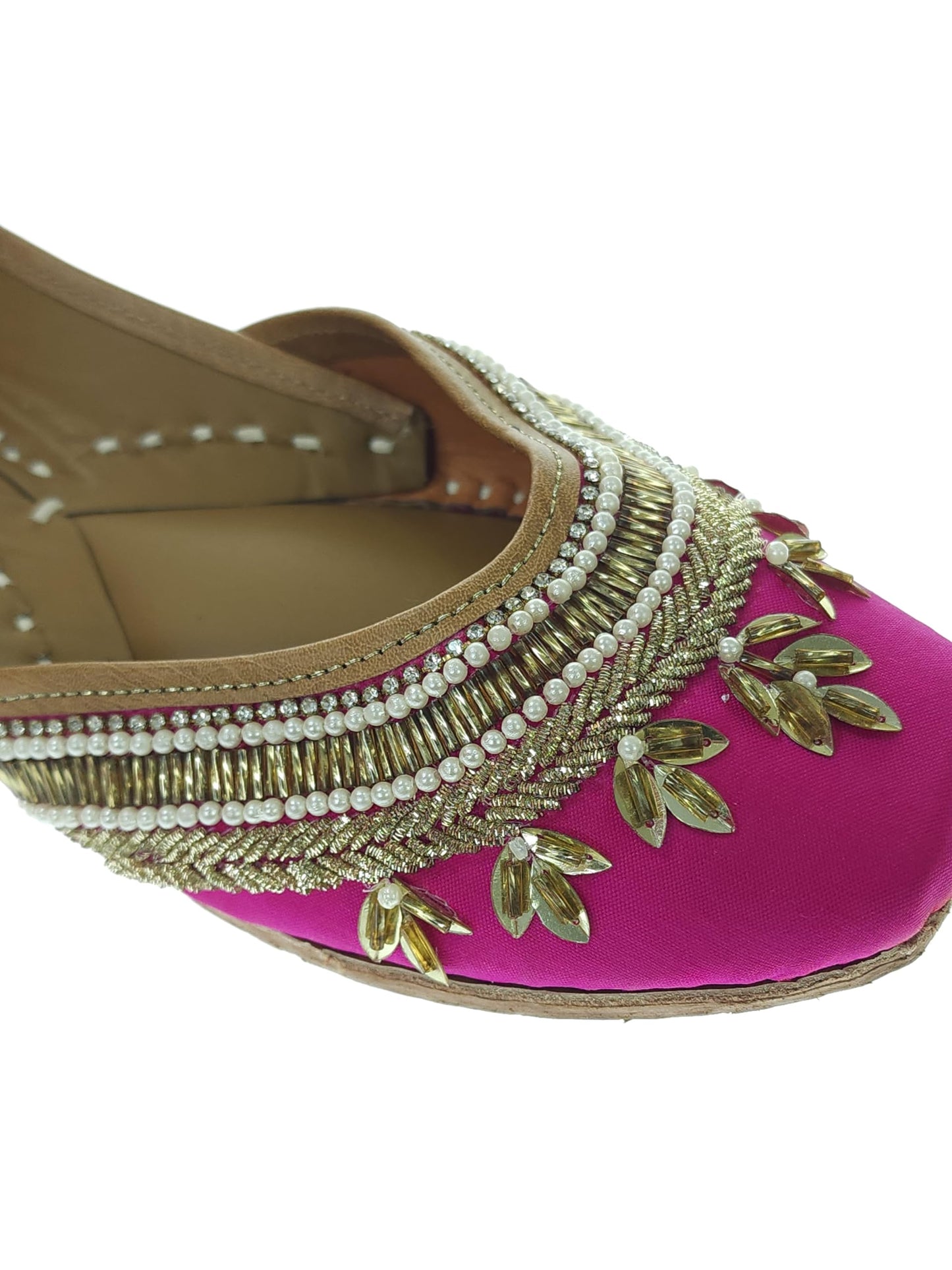 Fulkari Women's Blossom Magenta Gold Soft Leather Embroidered Jutis | Bite and Pinch Free Jutti | Punjabi Formal Juttis | Girl's Wedding Flat Ladies Mojari | Formal Ethnic Juti | 41