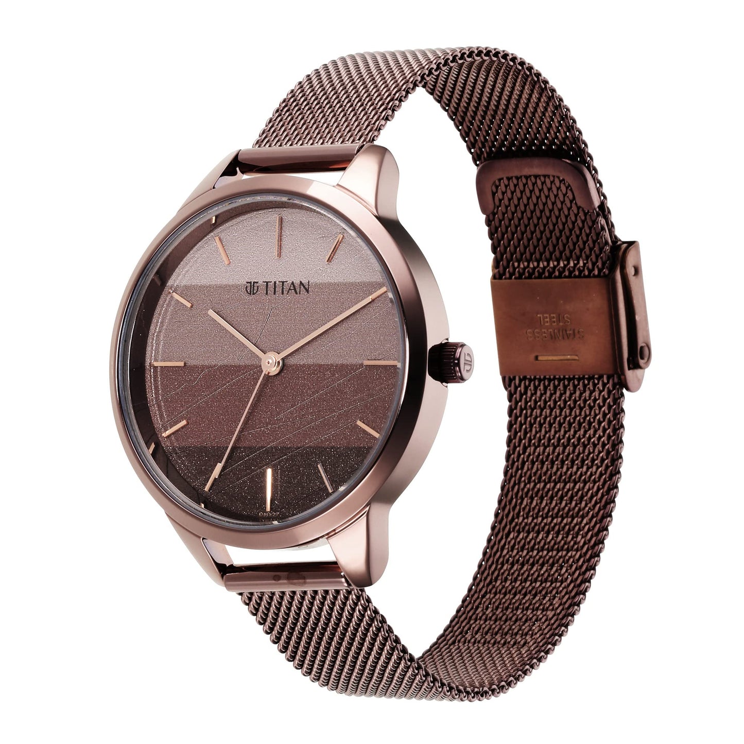 Titan Purple Glam It Up Quartz Analog Multicolor Brown Dial Brown Stainless Steel Strap Watch for Women - NT2664QM01