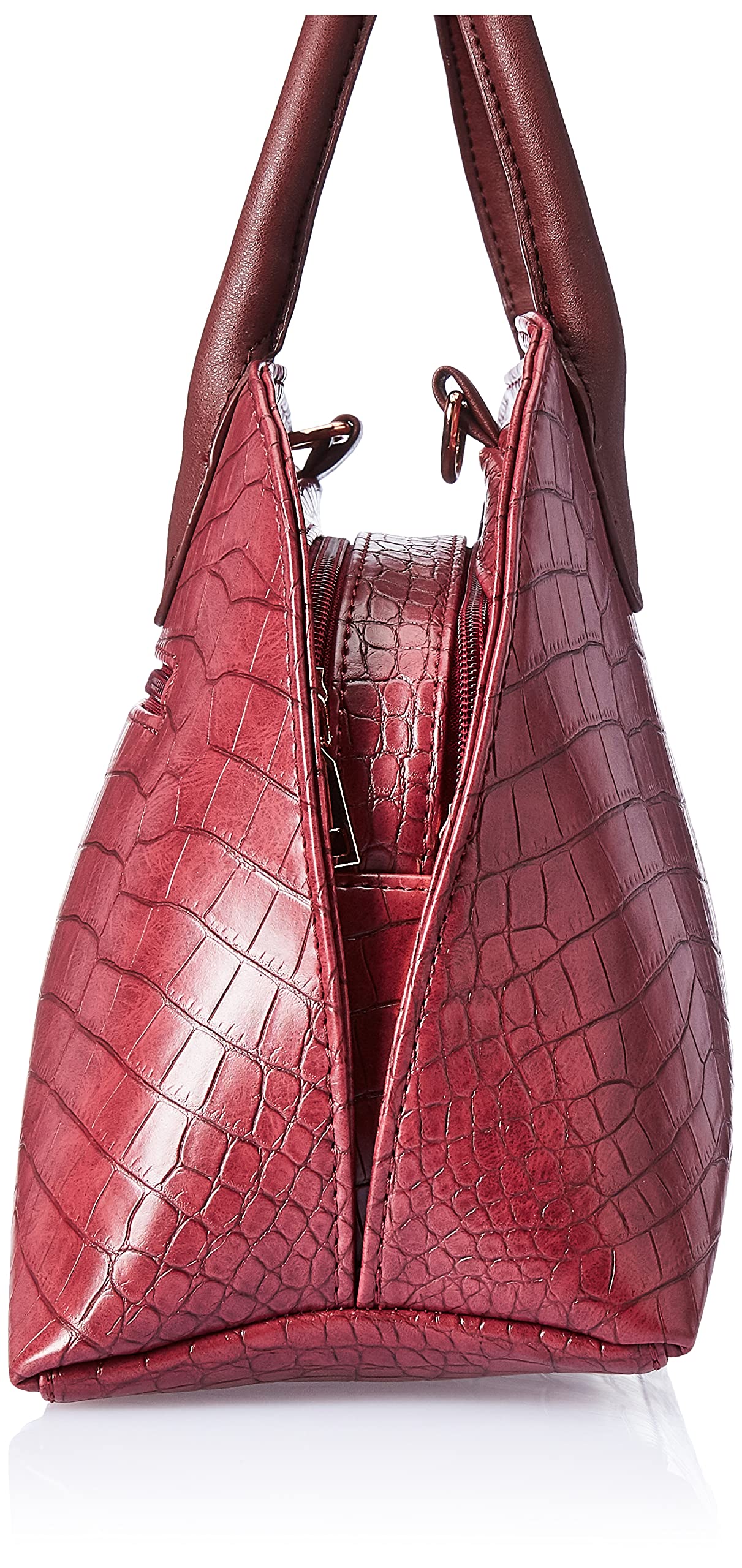 Caprese Zoia Satchel Bag, Medium | Stylish Croco Finish Handbag for Women with Chic Grab Handle, Adjustable & Detachable Sling Strap | Secure Zip Closure | Perfect for Casual & Daily Use (Plum)