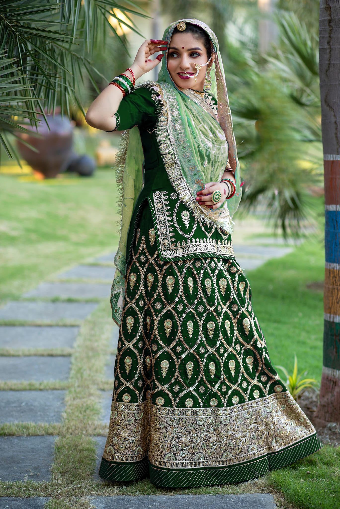 SHYAMLATA Heavy sequins Work Semi Stitched Shimmer Silk Rajputi Poshak For Women Lehenga Choli (Green)