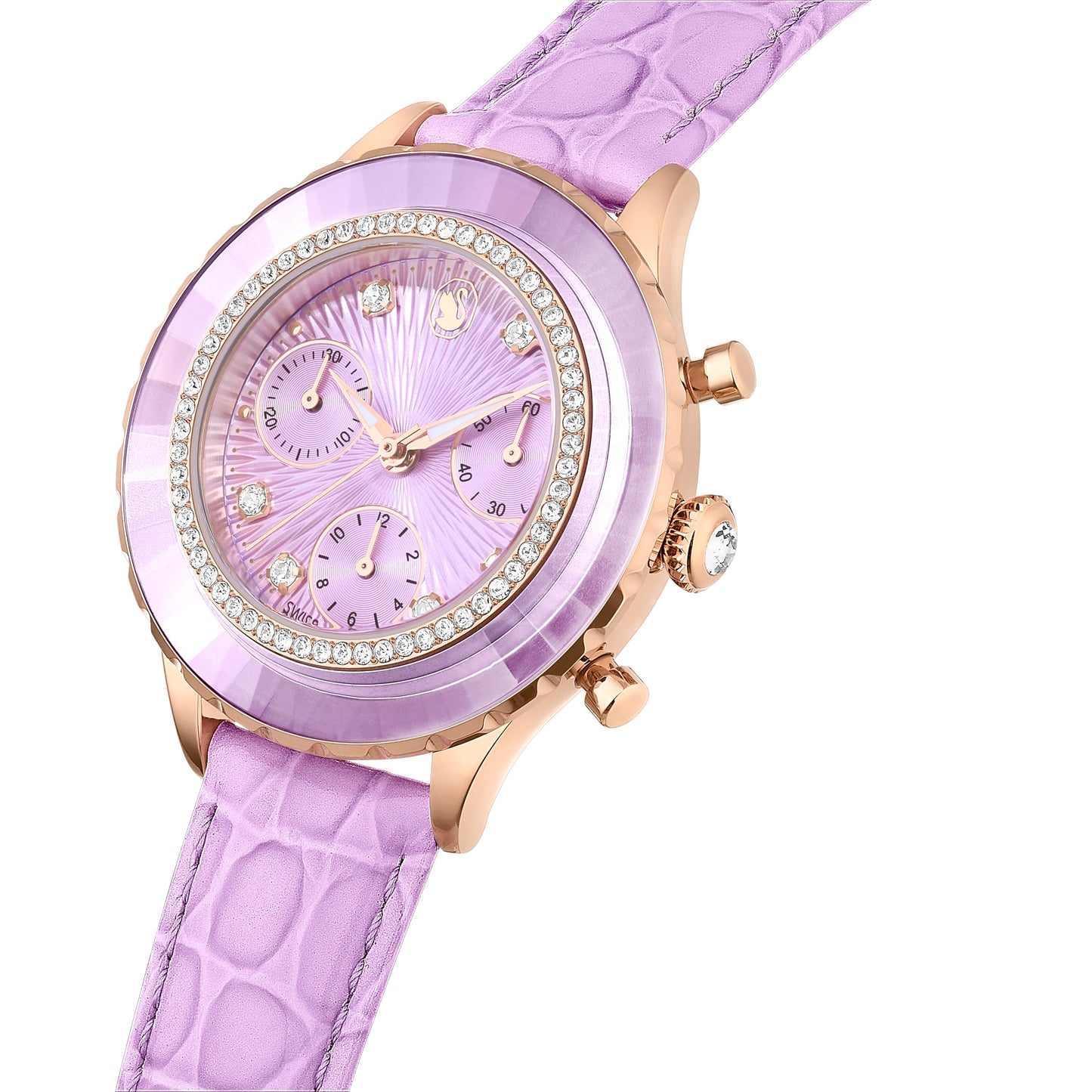 Swarovski Octea Chrono Watch, Swiss Made, Leather Strap, Purple, Rose Gold-Tone Finish, Purple, Strap, Purple, strap