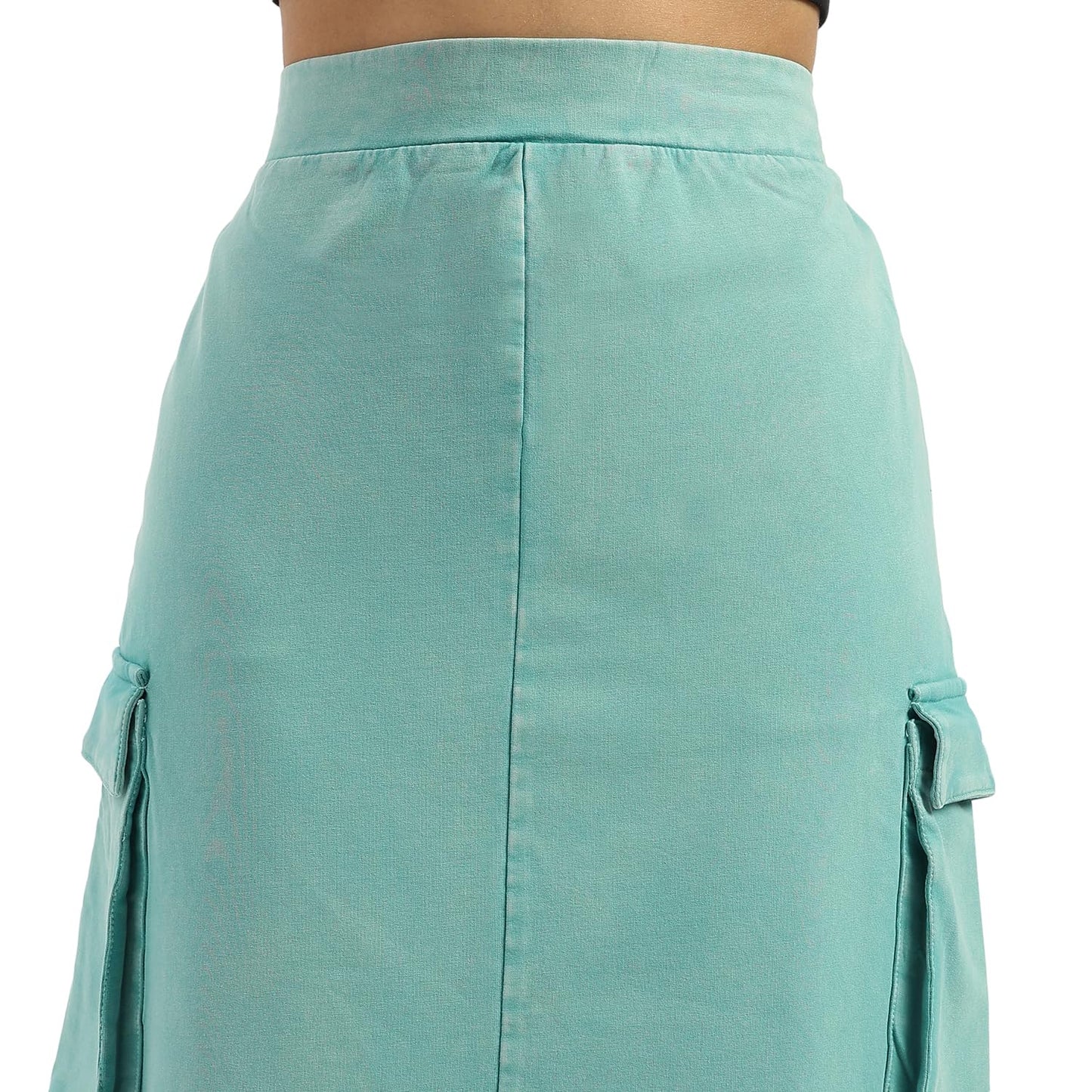 UNITED COLORS OF BENETTON Solid Midi Cargo Skirt (Size: XS)-25P3E29D3386I08N Blue