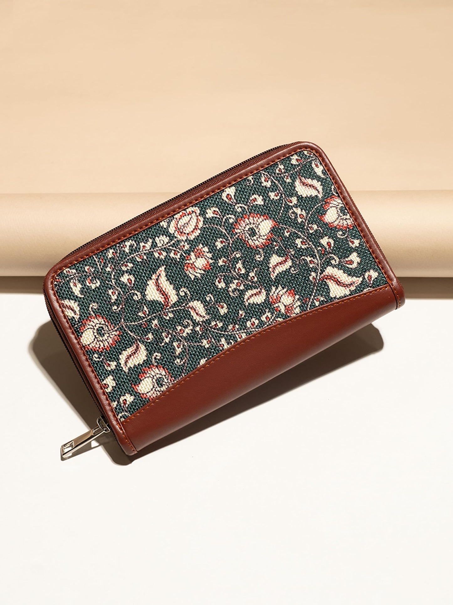 ZOUK Women's Handcrafted Blue Kalamkari Classic Chain Wallet for Mobile Phones