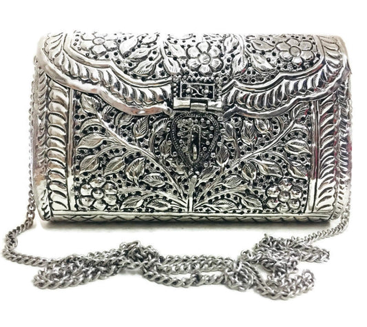 Trend Overseas Women gift Silver Brass Metal bag Bridal Clutch Girls Party Purse