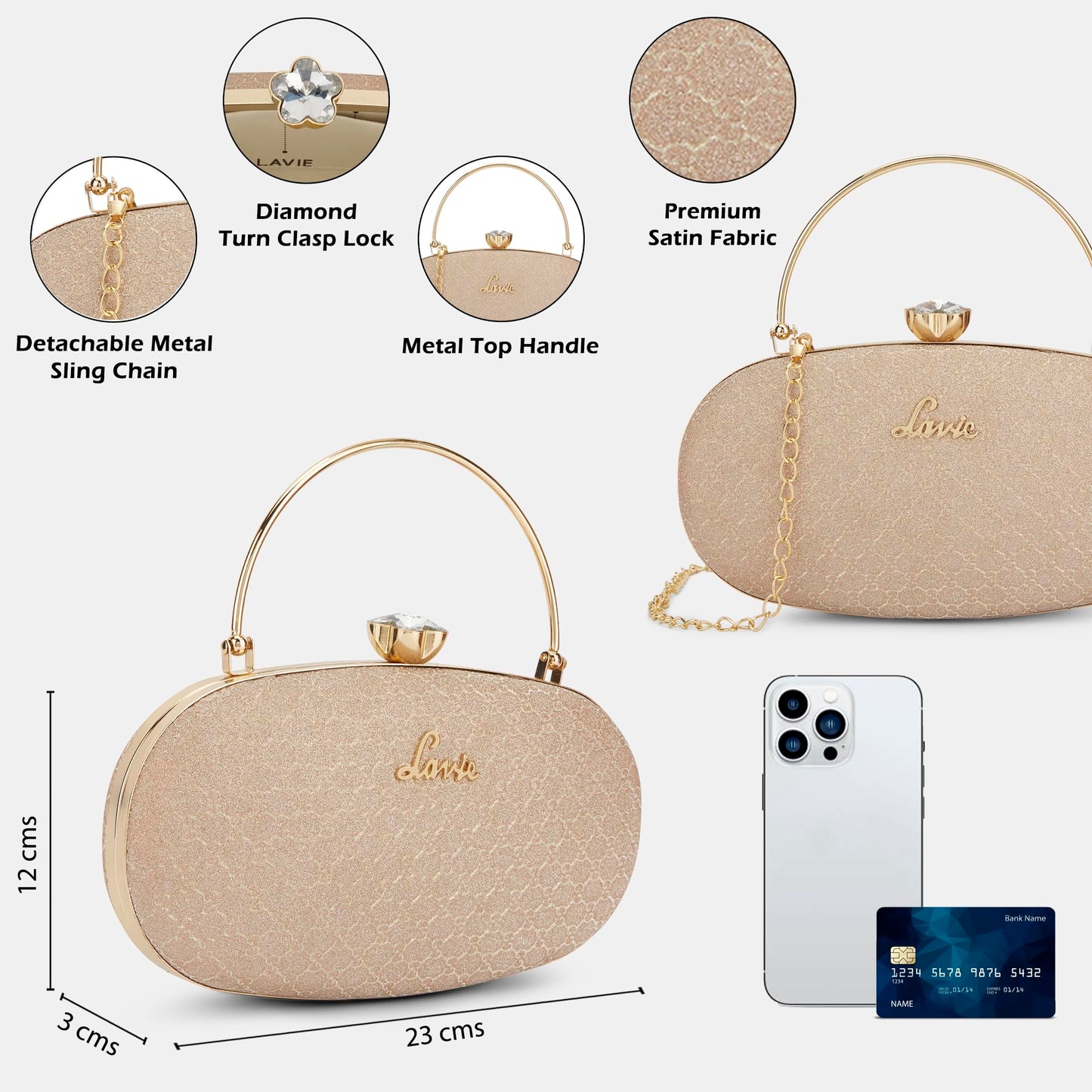 Lavie Women's Jazz Ovel Handle Framed Clutch | Ladies Purse Handbag | Gift for Women