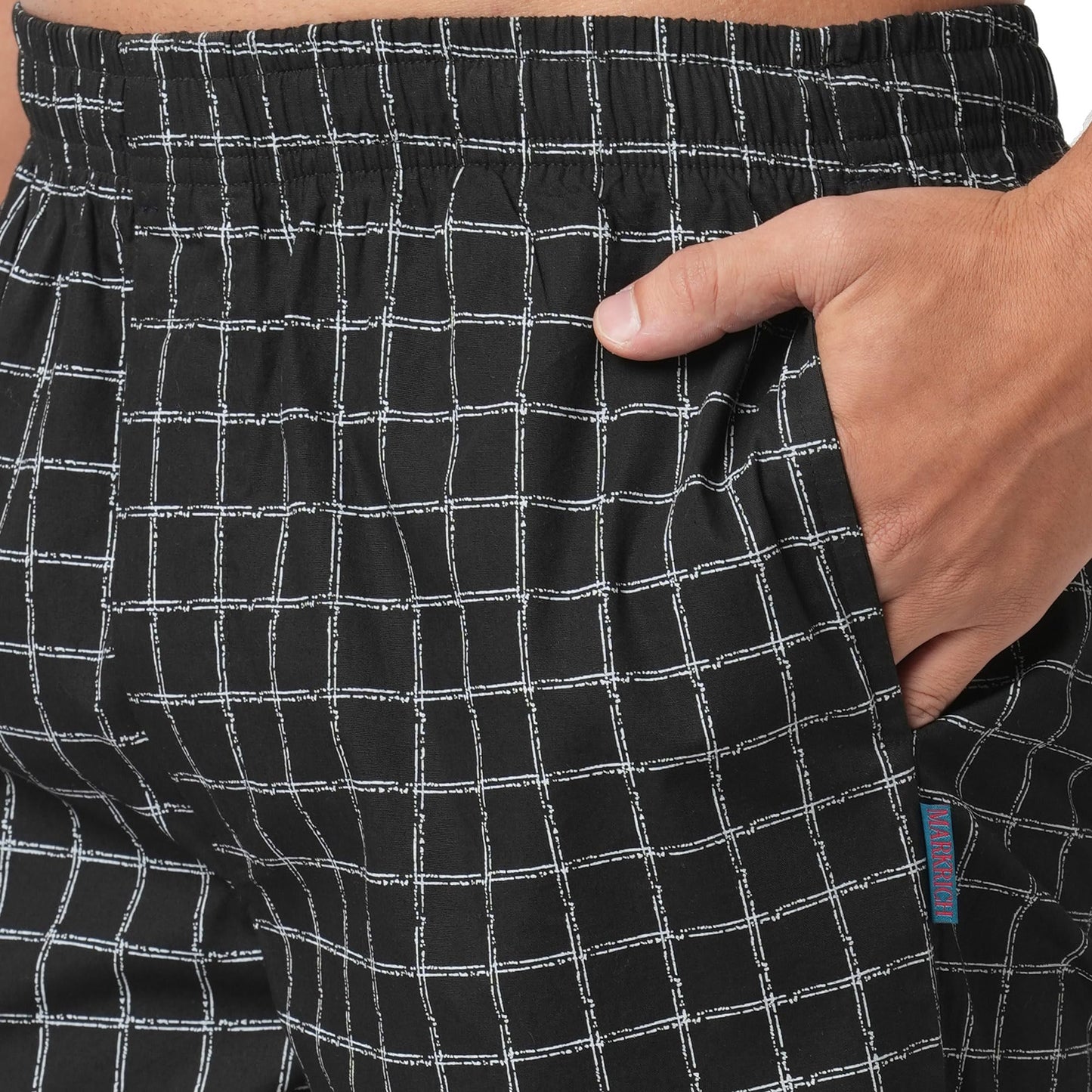 MARKRICH Men's Regular Fit Pure Cotton Solid Pyjama||Elastic Waistband With Drawstring,Casual Pajama||Newly Launched Solid/Printed/Striped/Checkered Pyjama for Men||Black & White PyjamaSize XL