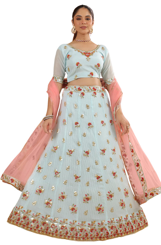 Janasya Women's Light Blue Art Silk Zari Embroidered Semi-Stitched Lehenga Choli with Dupatta Set (JAB24LC01894)