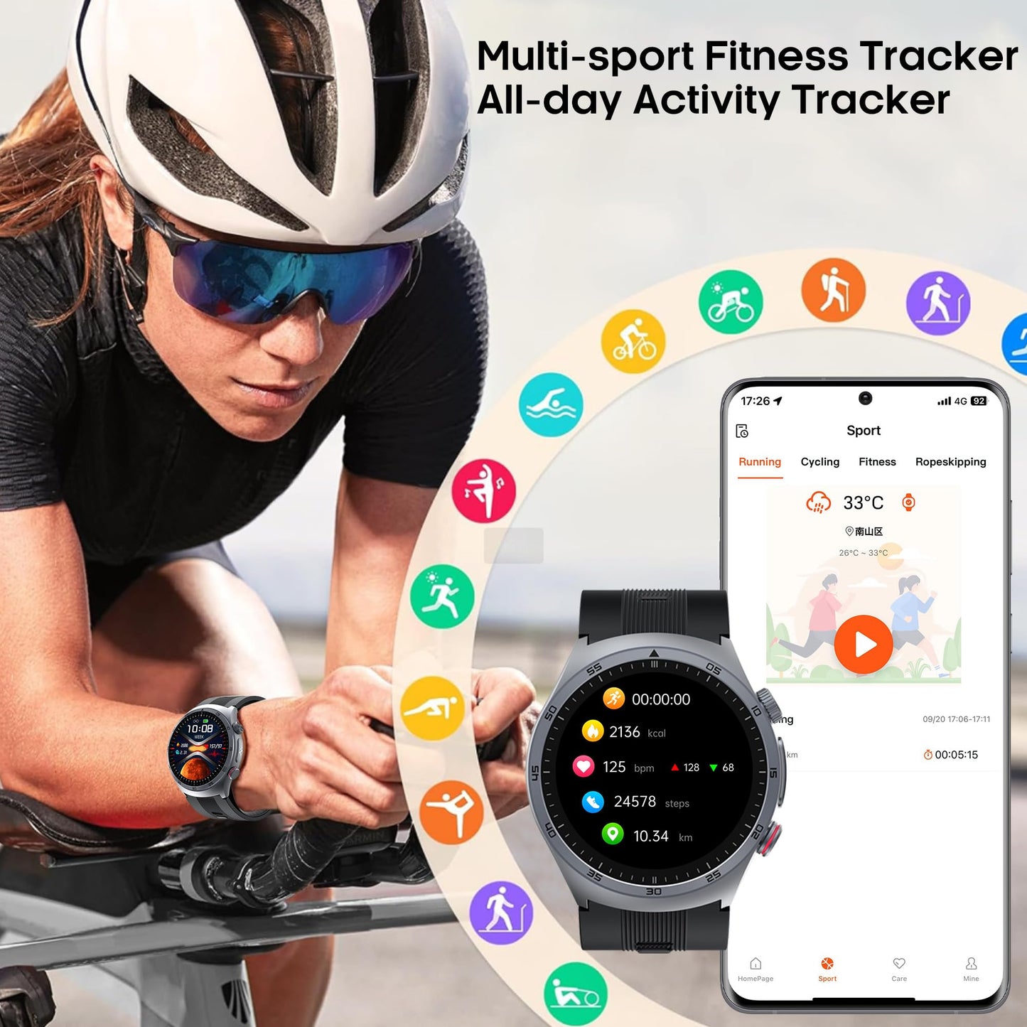Yowow BIT Blood Pressure Smart Watch with Air Pump Airbag,Voice Broadcast (Answer/Make Calls), 1.43" AMOLED Fitness Tracker, Heart Rate/SpO2/Temperature/Sleep Monitor/Pedometer, Data Sharing