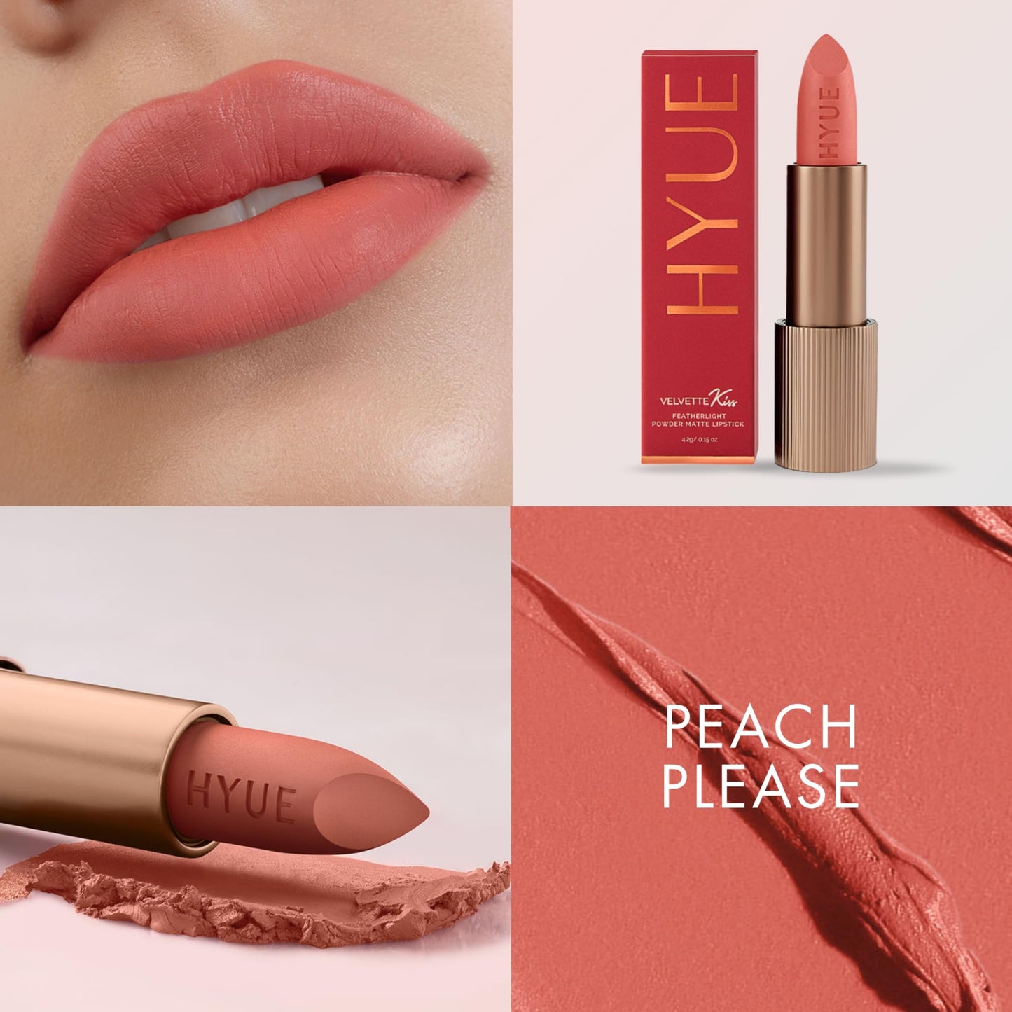 HYUE Velvet Kiss Matte Bullet Lipstick | Feather Light & Powder Matte Finish | Long-Wear Intense Color | With Jojoba, Almond & Gooseberry Extracts | Smudge-Proof, Travel-Friendly, Precision Tip | 12 Bold Shades