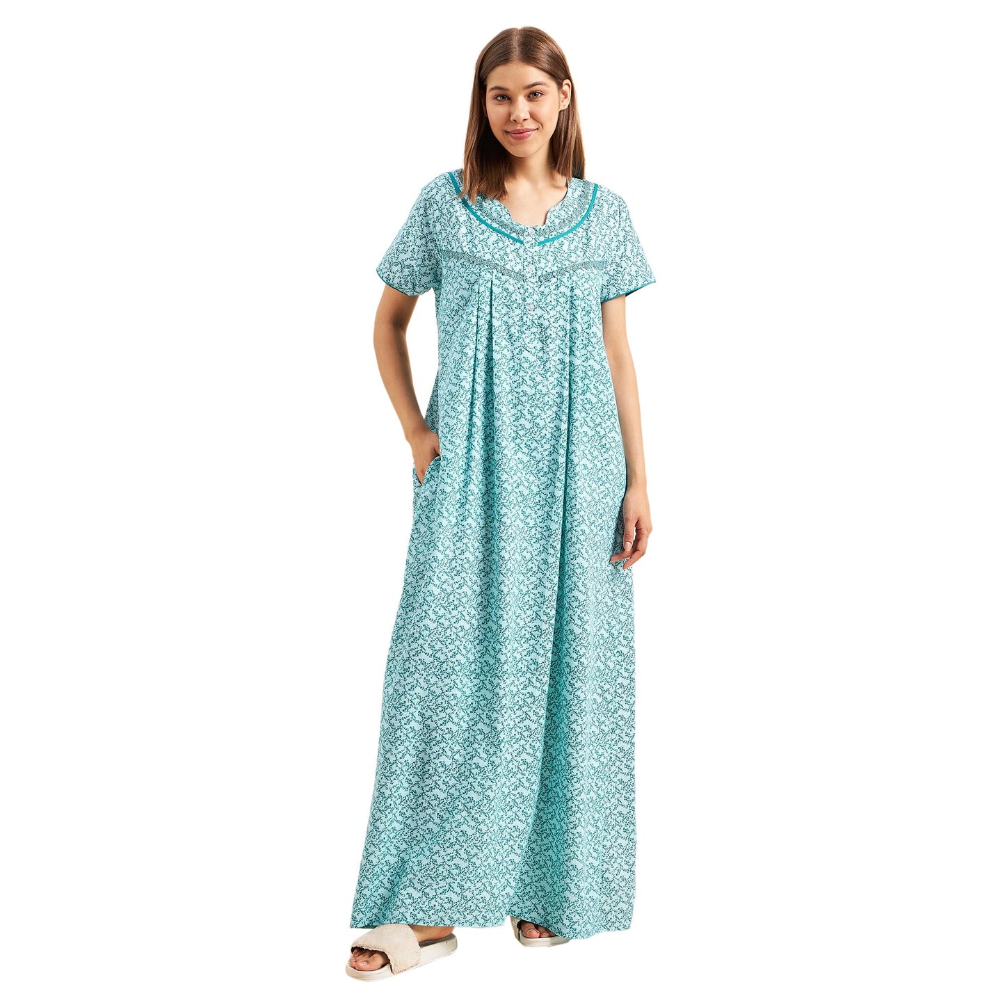 Sweet Dreams Women Printed Night Dress Mint