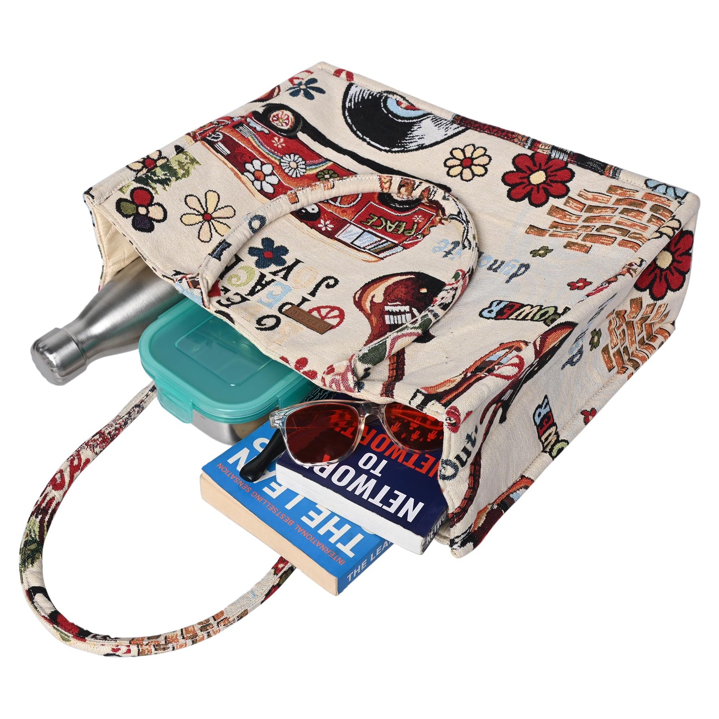 ENSAC Cotton Jacquard Tote Bag for Women, Stylish Handbag for women with Zip Closure | Fit for Office Bag, College, Travel Use | Handcrafted in India