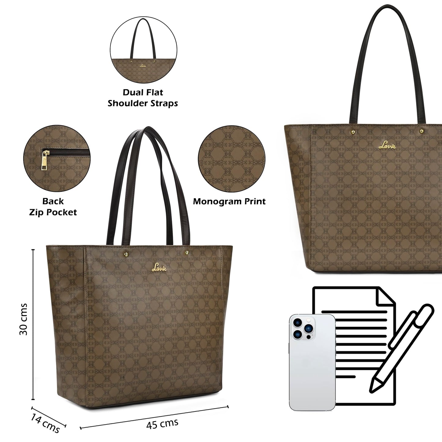 Lavie Women's Mono Amanda Monogram Print Tote Bag for Women | Tote Bag for Work | Ladies purse | Stylish Shoulder Bag | Gift for Women