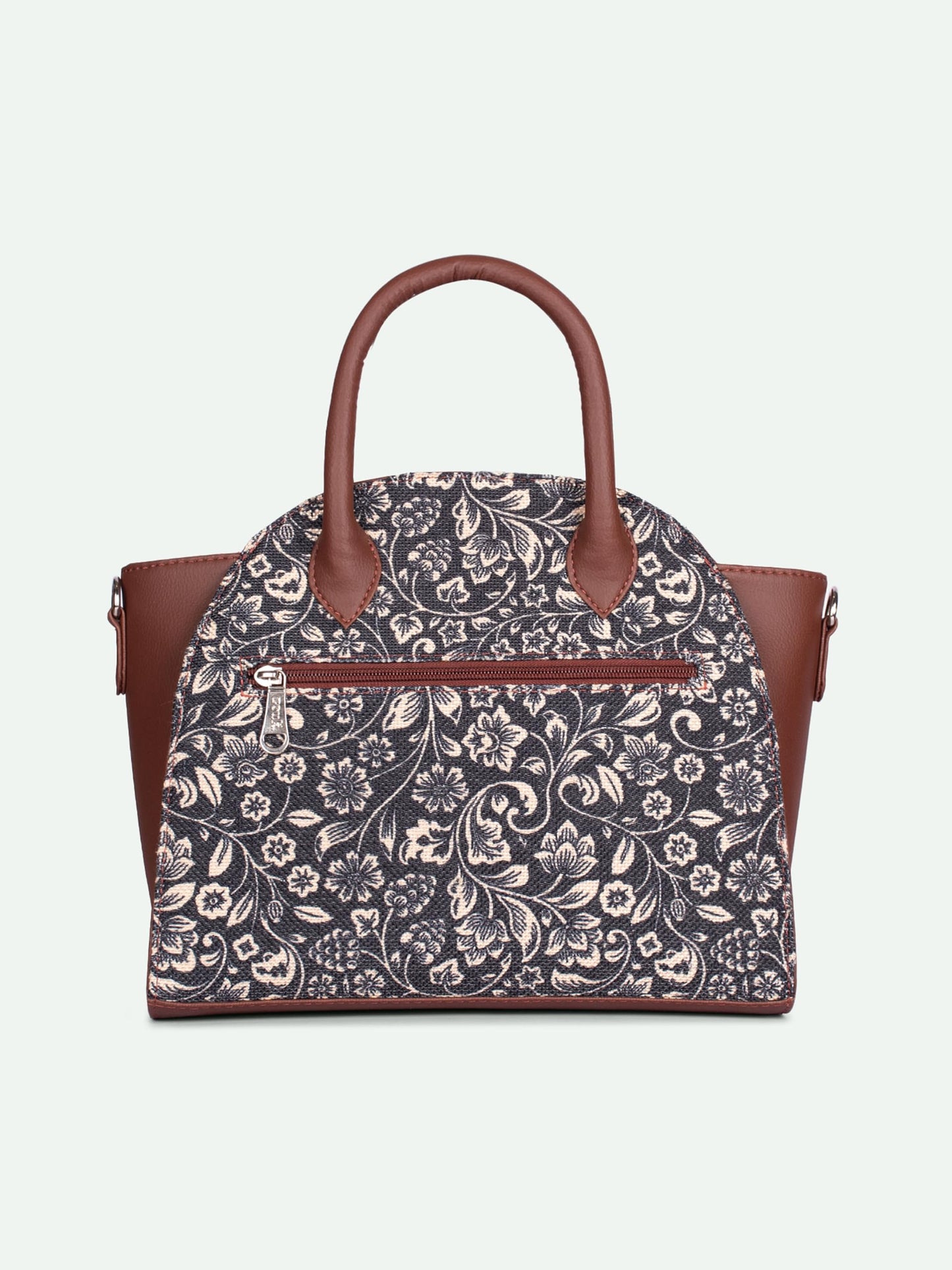 ZOUK Konkona City Satchel Bag - FloMotif | Jute | Vegan Leather Handcrafted With Detachable Sling Strap | Black