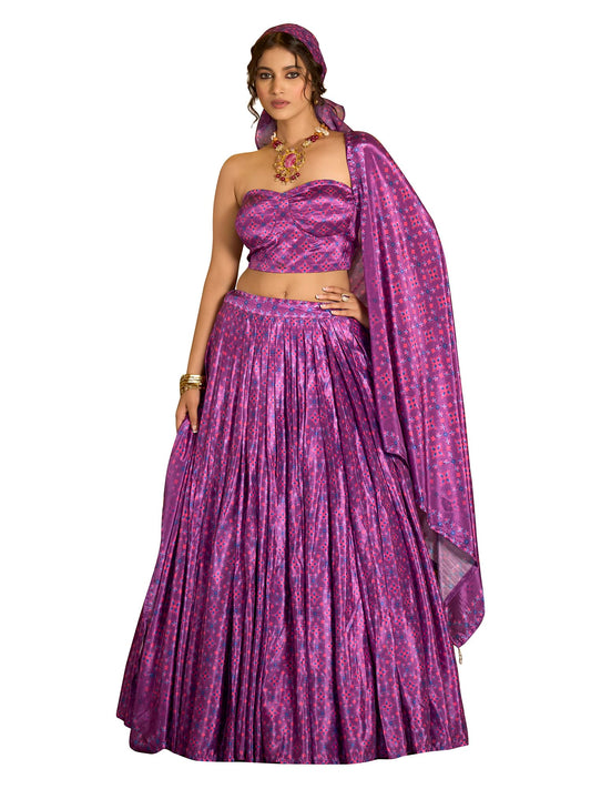 PURVAJA Women's Chinon/Art Silk Semi-Stitched Lehenga choli (Hiya-Lilac_Free Size)