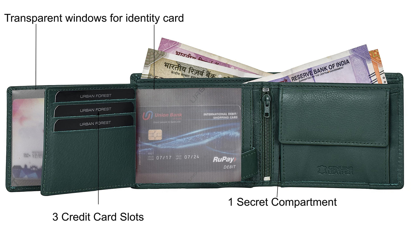 URBAN FOREST Oliver Green Leather Wallet & Green Card Holder Set for Men