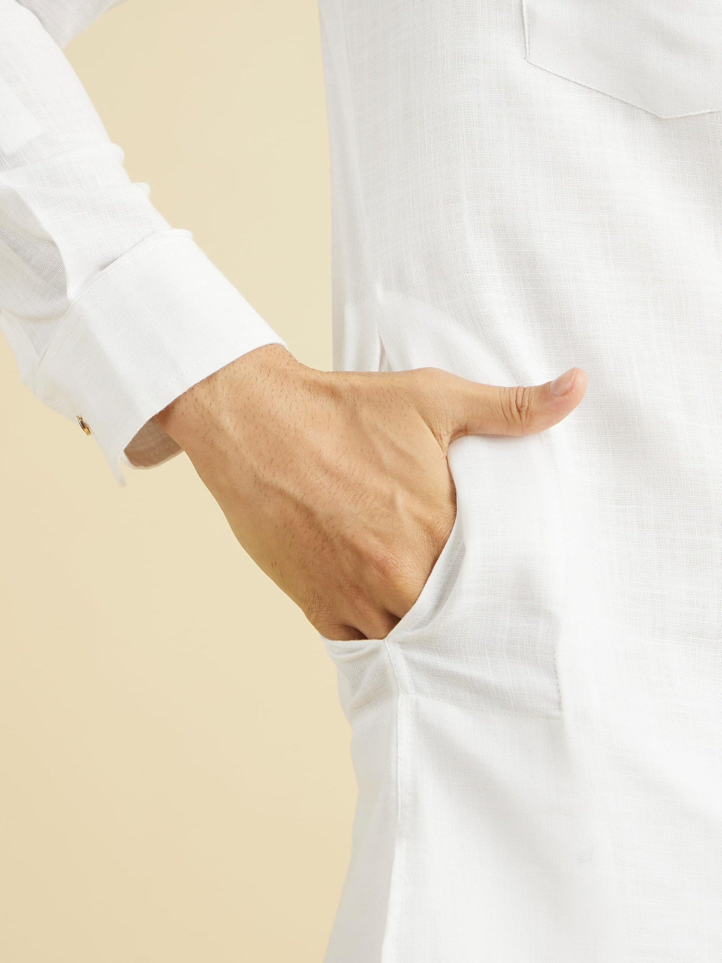 Manyavar Men's Cotton Solid Pathani Kurta Salwar Set (White,XXL)