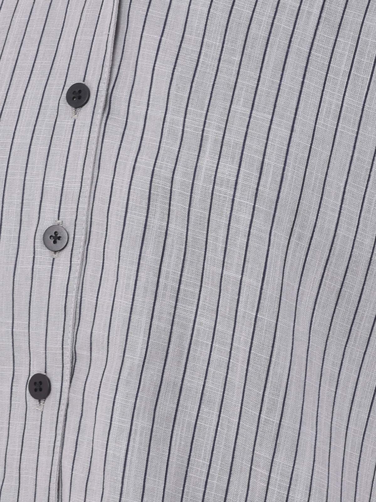 Clovia Women's Cotton Striped Ankle Length Casual Regular Shirt and Pyjama (LS0385P01XL_Grey_XL)