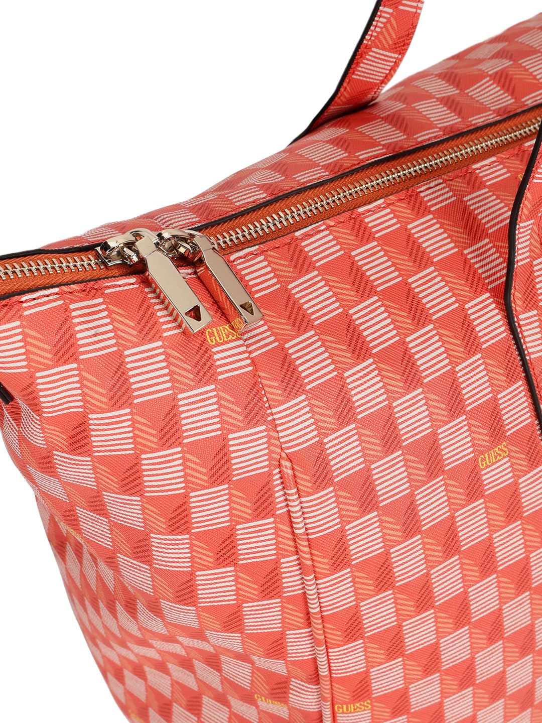 GUESS Orange Logo Checkered Carryon Large Tote Bag With Detachable Coin Pouch