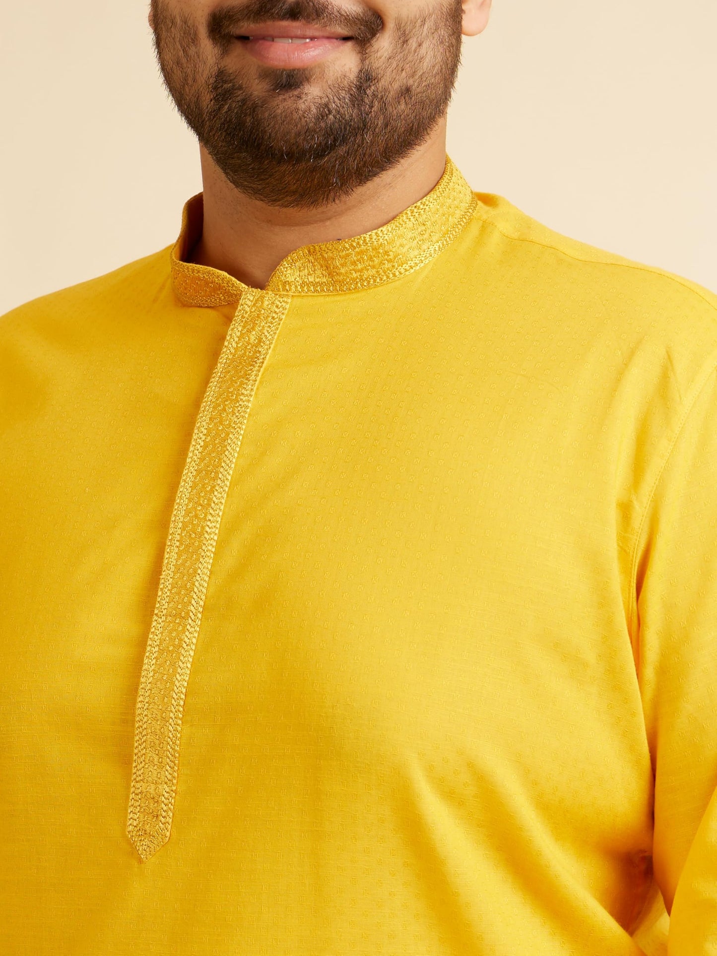 Manyavar Men's Cotton Solid Kurta Churidar Set (Mustard,04XL)