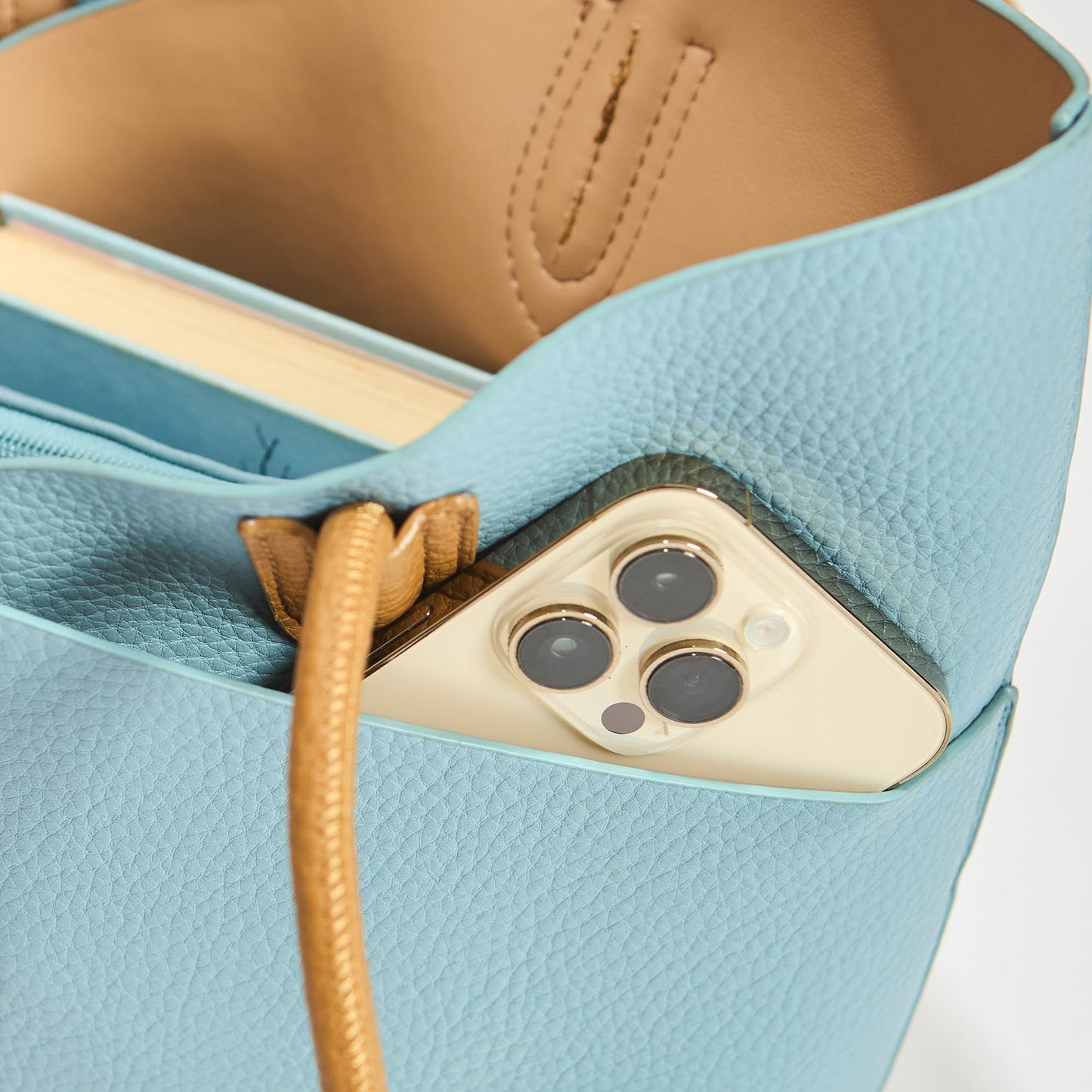 Chumbak Skies Tote with Shoulder Strap & Scarf | Powder Blue | Multipurpose Hand Bag with Pouch for Shopping | Hand Held Bag for Women and Girls | Solid Colour Handbag