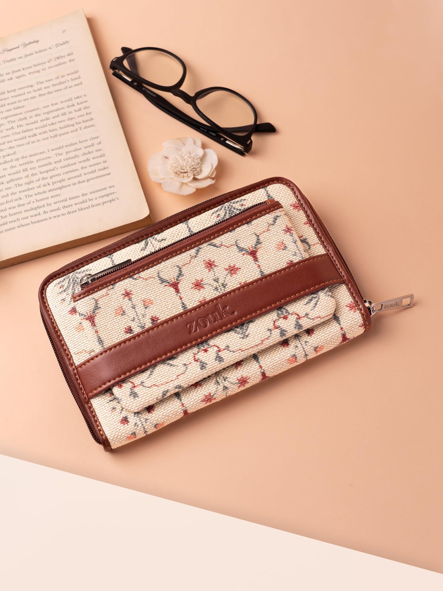 ZOUK Women Handcrafted Classic Zipper Wallet - Taj Nakashi