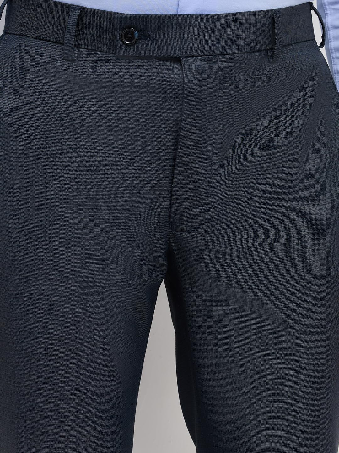 Park Avenue Men Slim Fit Structure Pattern Polyester Blend Flat Front Formal Trouser Dark Blue