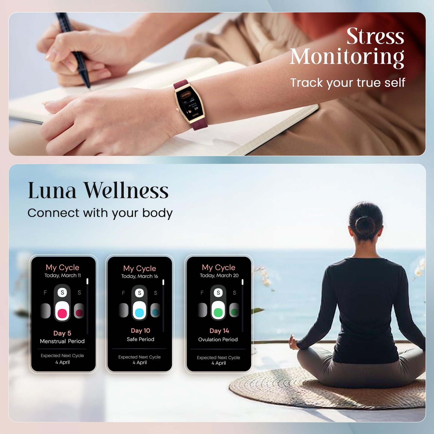 Titan Valerie Aura Women Smartwatch with 1.47 AMOLED Display,Crystal Studded Bezzel,Luna Wellness,UV/AQI Index,Animated Watchfaces,QR Hub,Stress Monitoring,Breathe Exercise,IP68-Teal Green