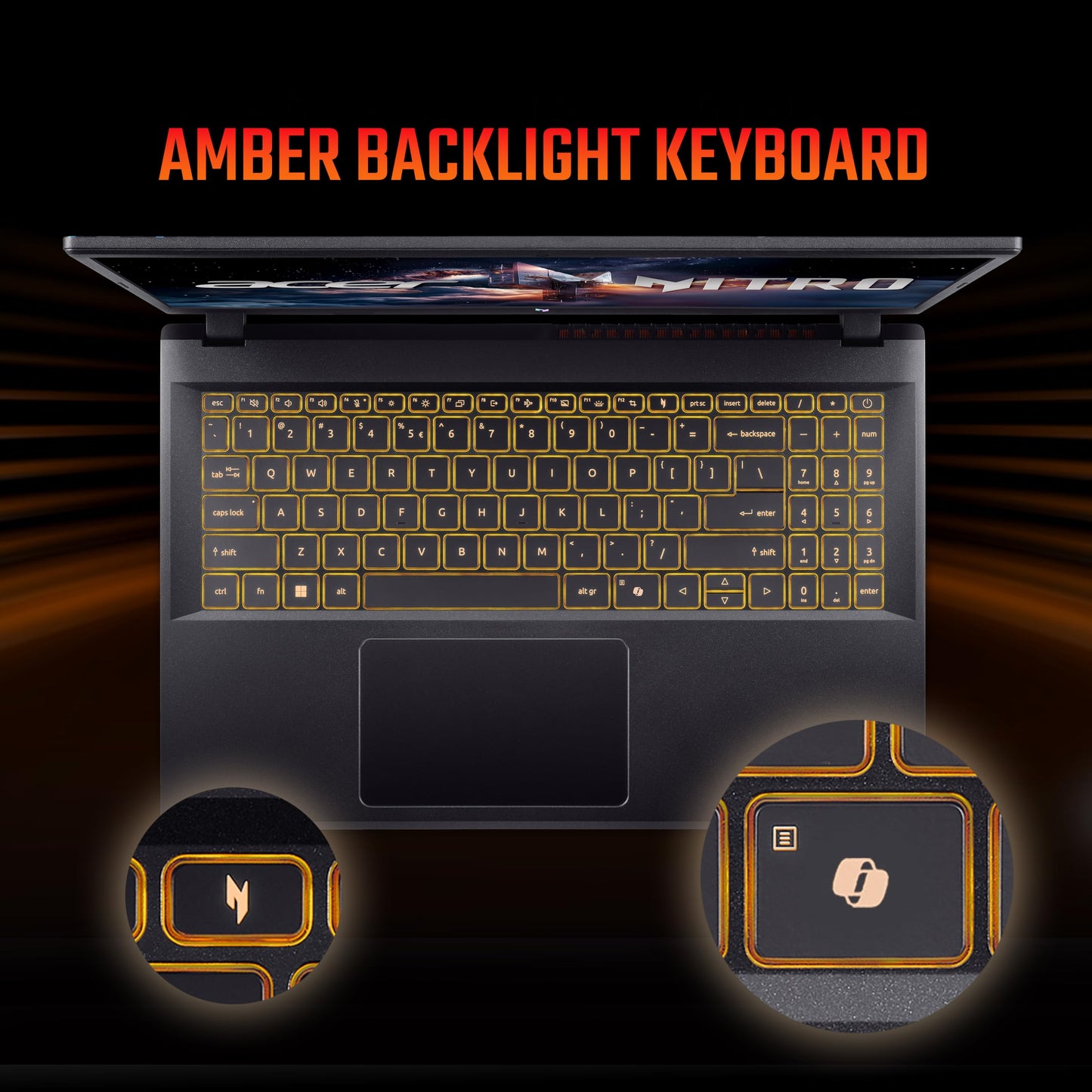 Acer Nitro V 15, Intel core i7-13th Gen 13620H,NVIDIA GeForce RTX - 5050 8GB, 16 GB/512 GB,Full HD IPS,15.6"/39.62 cm,165 Hz, Win 11 Home, Obsidian Black, 2.113 kg, ANV15-52, Amber KB,Gaming Laptop