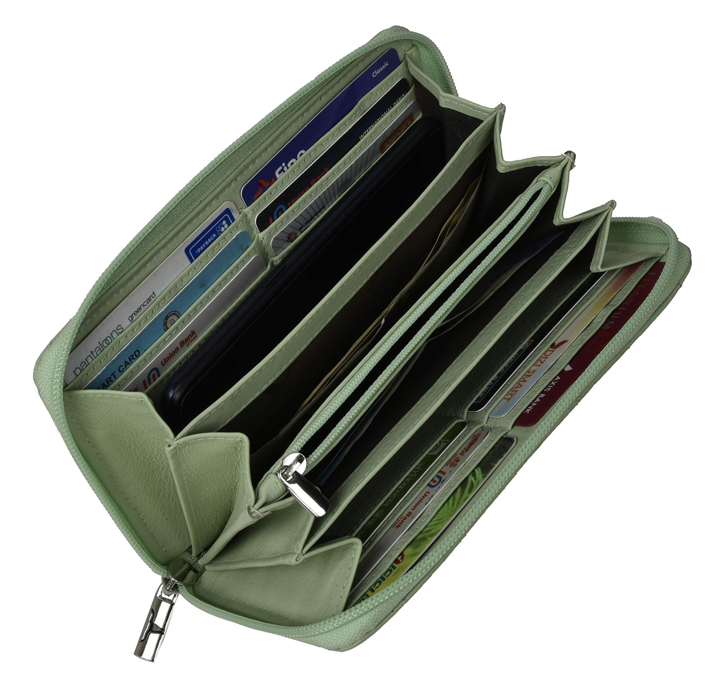 URBAN FOREST Grace Quilted Mint Green Leather Wallet/Clutch for Women