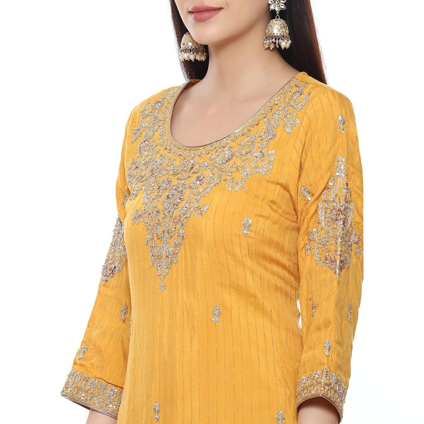 BIBA Viscose Women Embroidery Straight Salwar Kurta Dupatta(Skdkinari8925_Mustard_34)