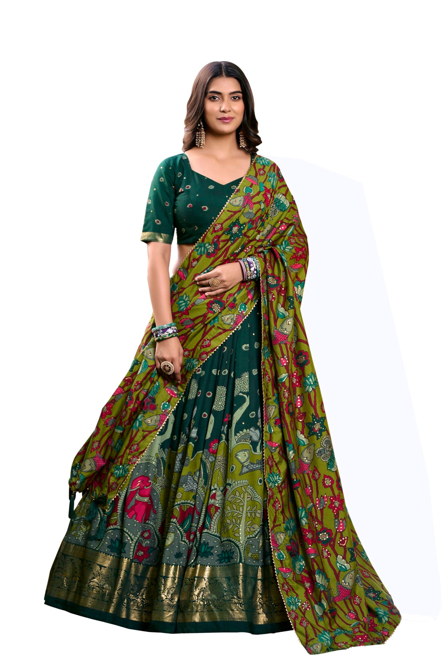 LooknBook Art Women Silk Unstitched Lehenga Choli (ARD1219GRN_Green_Free Size)