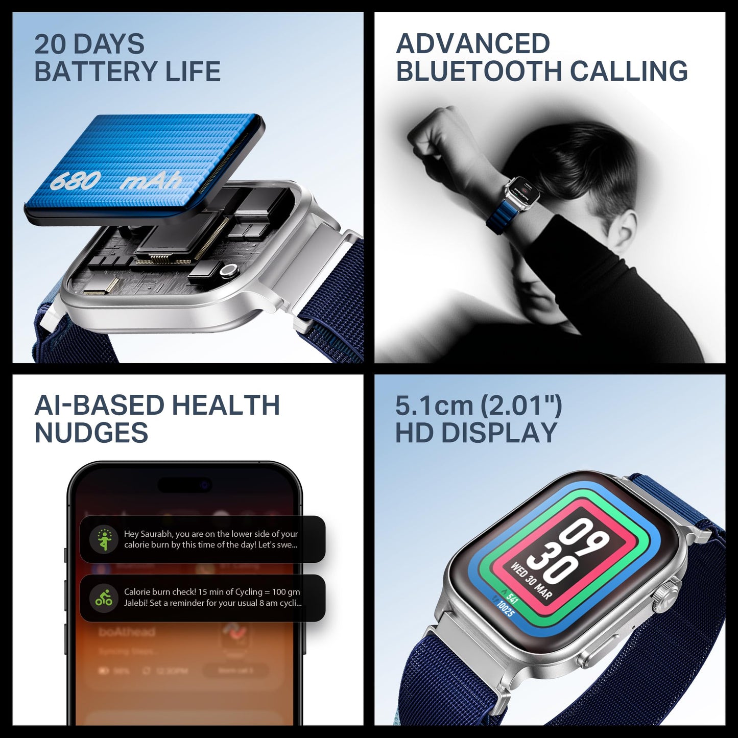 boAt New Launch Storm Infinity Max, 20 Days Maximum Battery, Biggest Battery Capacity Ever! 2.01" (5.1cm) Display, Functional Crown, AI Nudges, BT Calling, Smart Watch for Men & Women (Sports Blue)