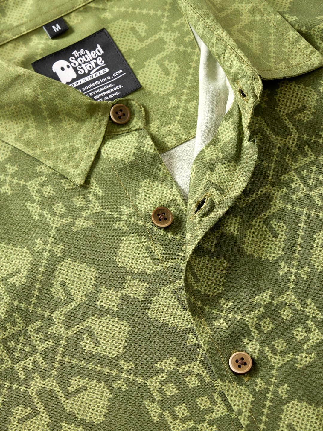 The Souled Store Cactus Men and Boys Short Sleeve Collared Neck Button Down Printed Regular Fit Rayon Summer Shirts Green