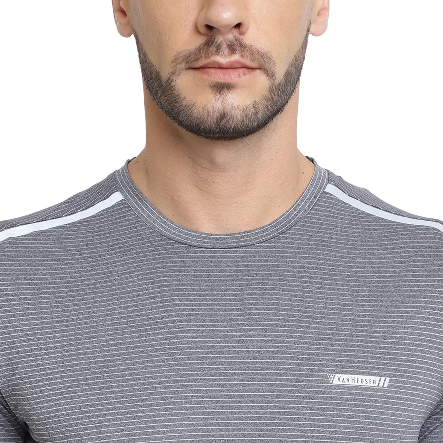Van Heusen Performance Men T-Shirt - Polyester Spandex - Swift Dry, Crew Neck, Mesh Ventilation_61006_Grey Heather_L