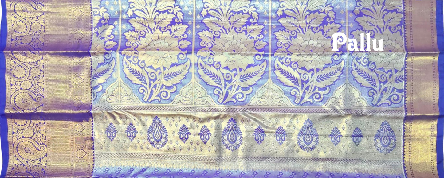 VFCollections Women's Kanchipuram Silk Pure Pattu Sarees With Blouse (VFC580-2)