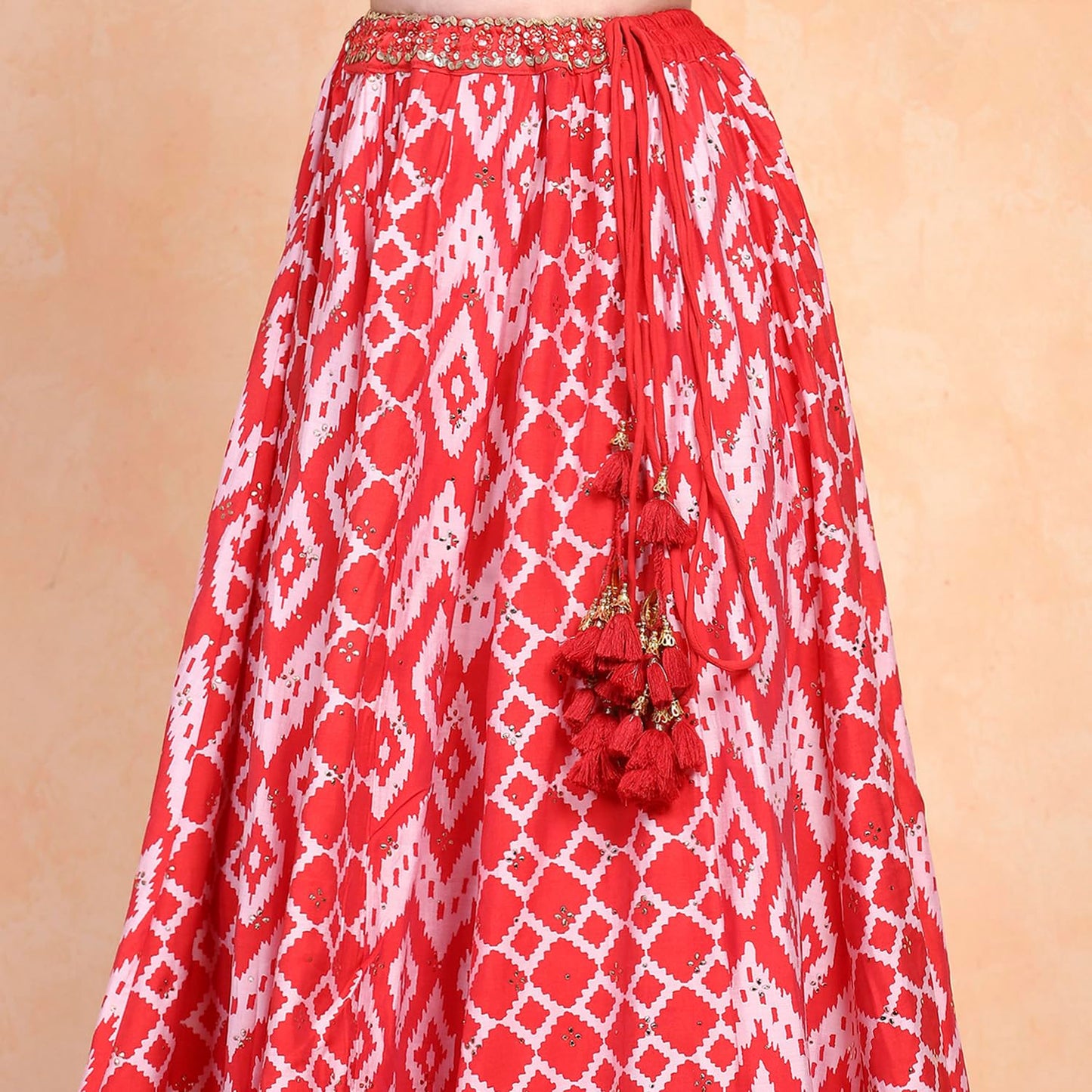 Biba Girl's Polyester Lehenga Set (KWSNKIS6316SS25RED_Red_16-17 Year)