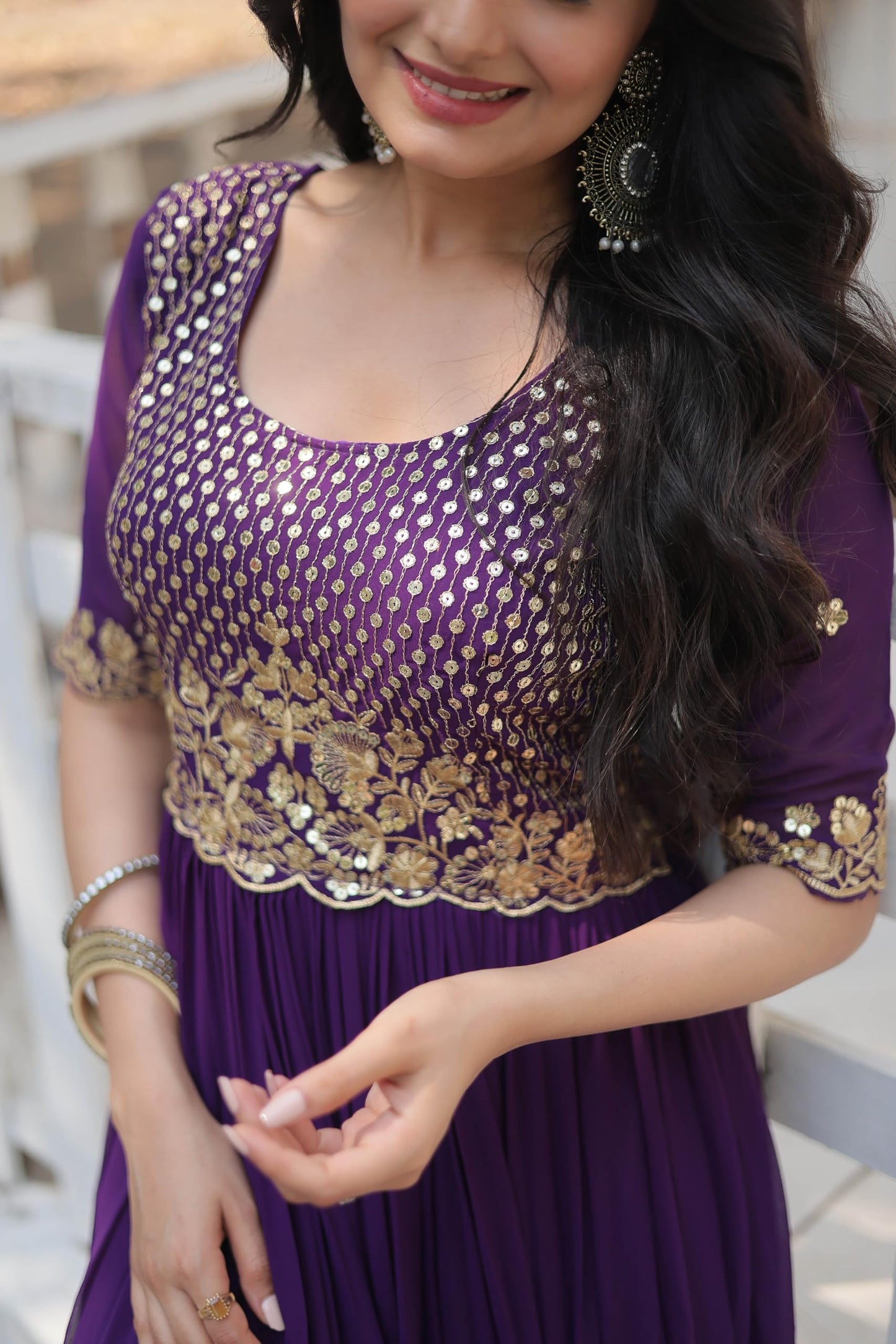 Fashion Basket Women's Georgette Anarkali Gown Purple