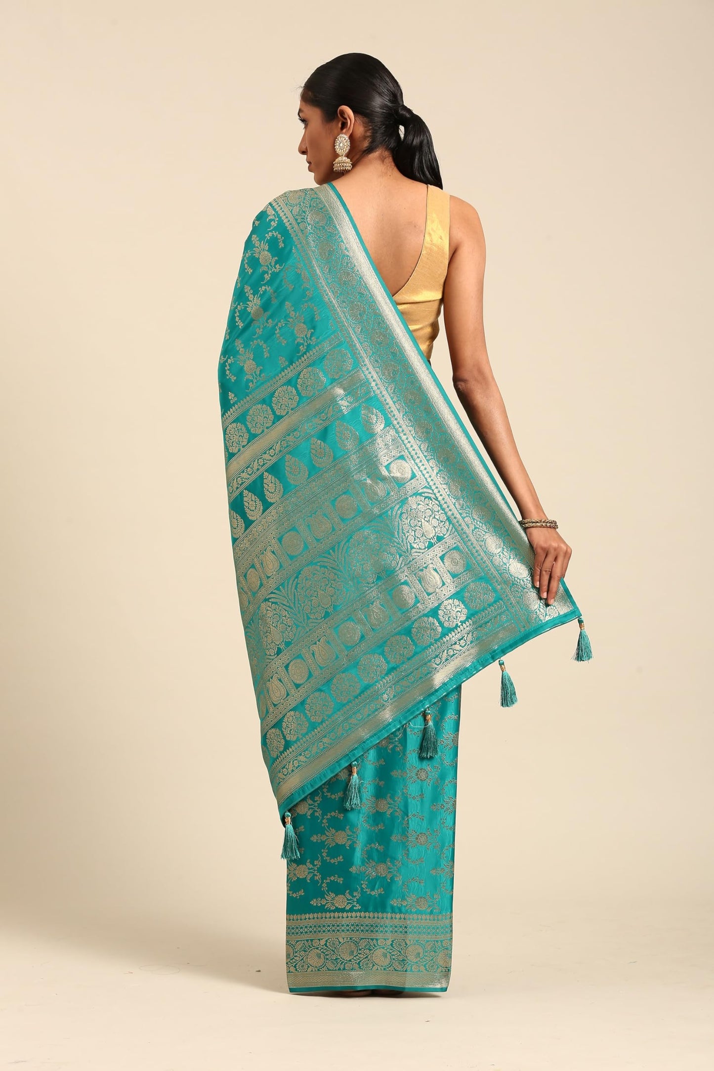 MOHEY Women's Rama Green Art Silk Zari Weave Saree (RAMA GREEN)