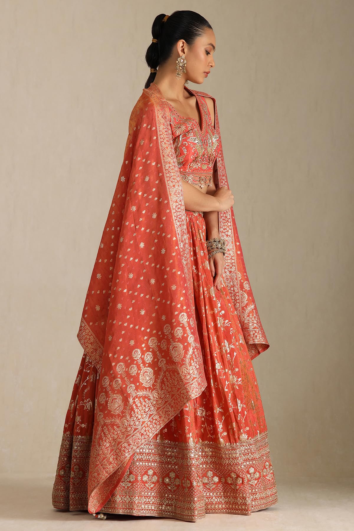 Soch Womens Orange Viscose Embroidered Ghagra Choli With Sequins