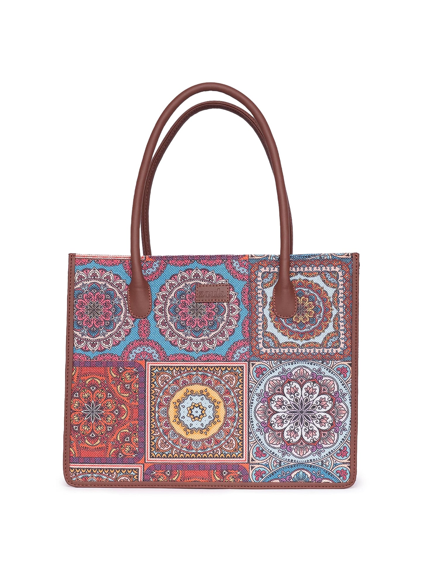 ZOUK Mandala Printed Jute Handcrafted Multicolor Women's Stylish Tote Bags | Tote Handbag| Shoulder bag with double handle