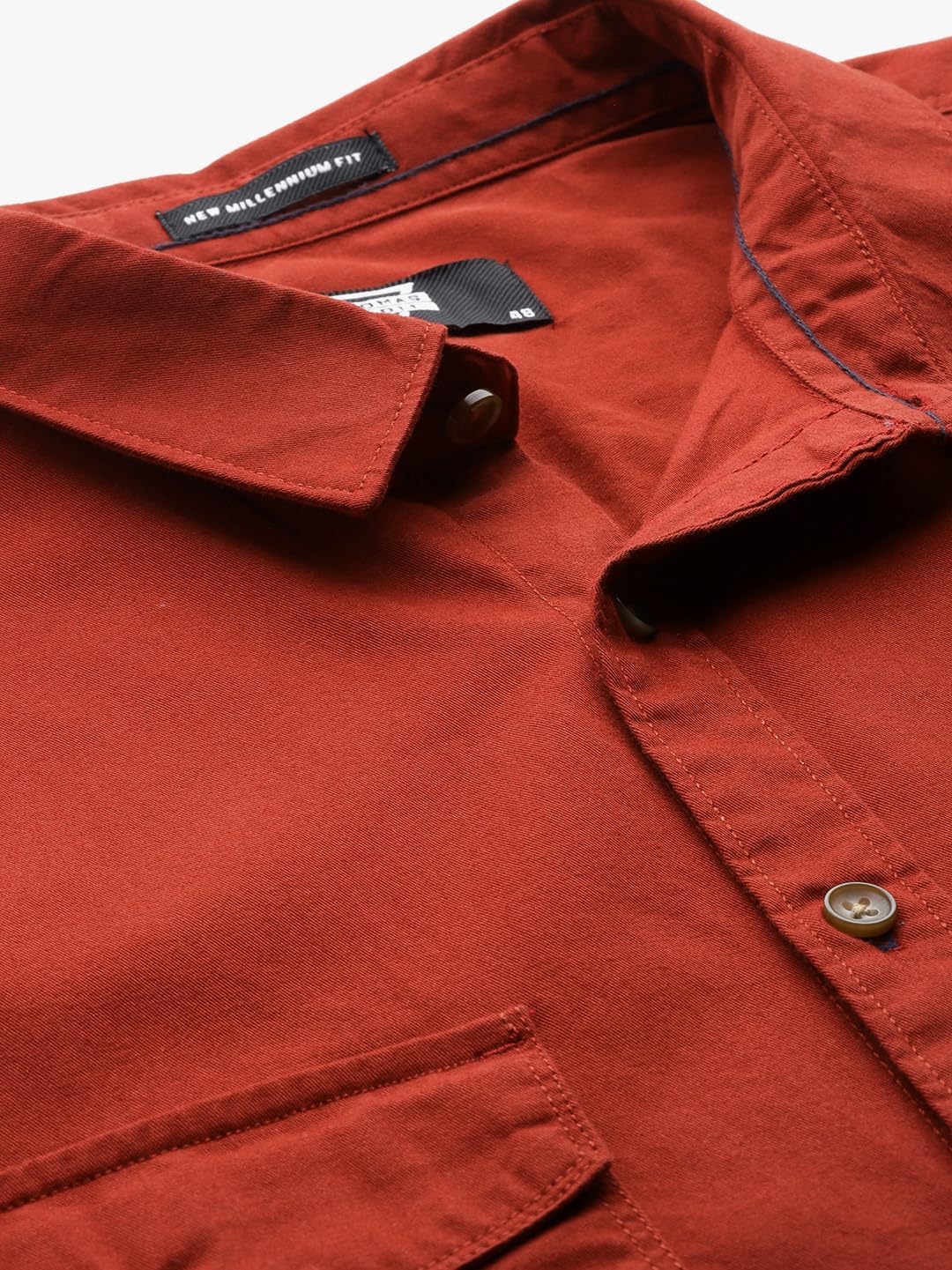 Thomas Scott Men's | Plus Size | Regular Fit | Long Sleeves | Spread Collar | Solid | 2 Flap Pockets | 100% Cotton | Casual | Shirt (TS1168_Rust_3XL)